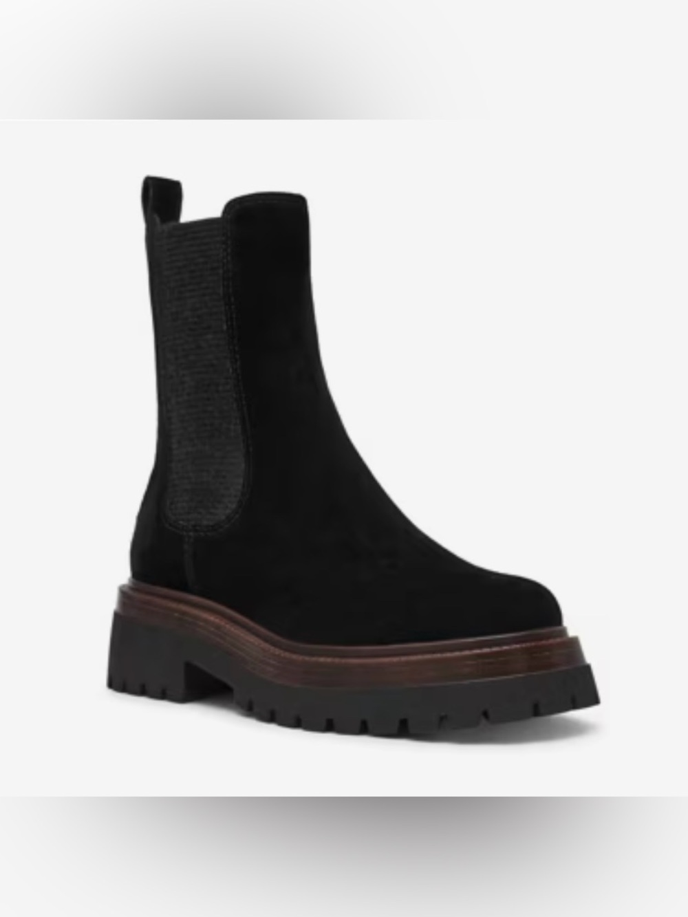Steve Madden Blitzen Women’s Suede Black Chelsea Lug Boots Pull On - NWT